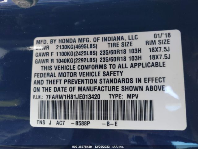 7FARW1H81JE013420 Honda Cr-v Ex-l/ex-l Navi