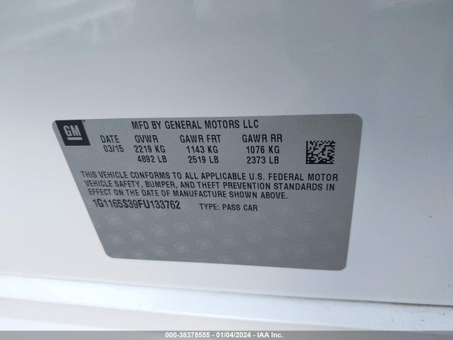 Chevrolet IMPALA 2LZ 2015 1G1165S39FU133762 Image 9