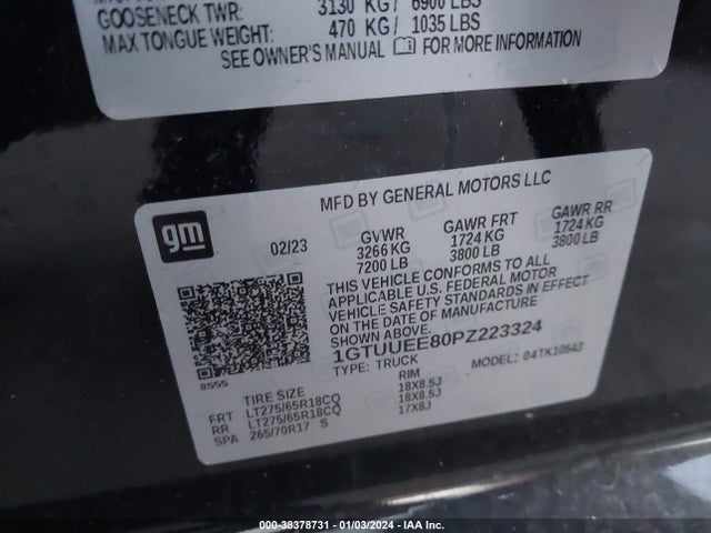 1GTUUEE80PZ223324 GMC Sierra 1500 4wd  Short Box At4