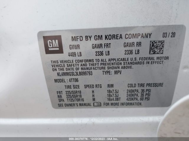 KL4MMGSL3LB099793 Buick Encore Gx Awd Essence