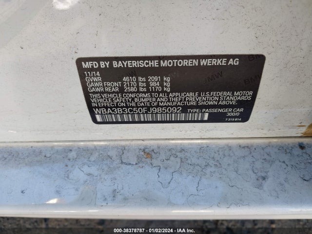 BMW 328i Xdrive 2015 WBA3B3C50FJ985092 Image 9