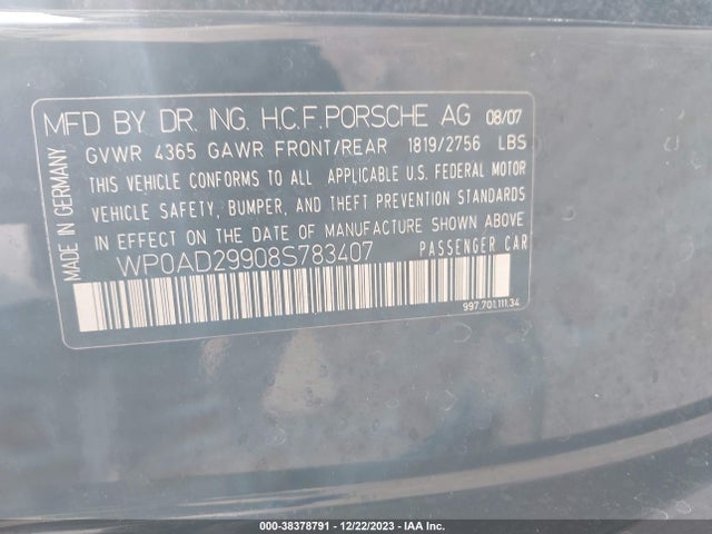 2008 PORSCHE 911 WP0AD29908S783407 Photo 8