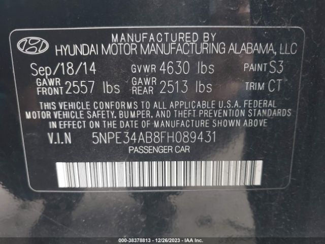 5NPE34AB8FH089431 Hyundai Sonata Sport 2.0t