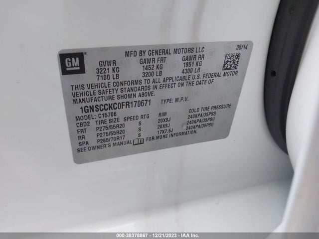 Chevrolet Tahoe Ltz 2015 1GNSCCKC0FR170671 Image 9