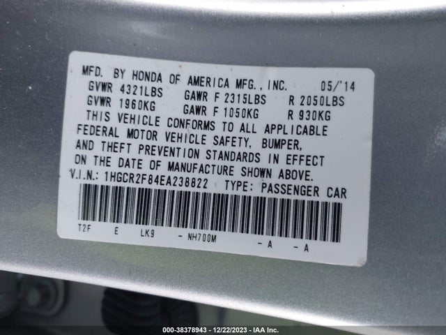 Honda Accord Ex-l 2014 1HGCR2F84EA238822 Image 9