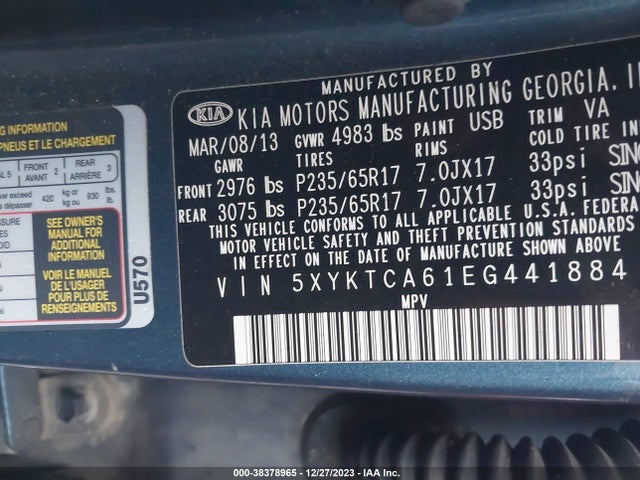 KIA SORENTO LX 2014 5XYKTCA61EG441884 Image 9