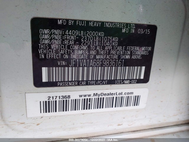Subaru WRX 2015 JF1VA1A68F9836161 Image 9