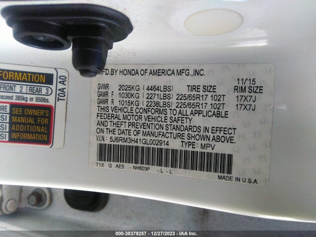 Honda CR-V SE 2016 5J6RM3H41GL002914 Image 9
