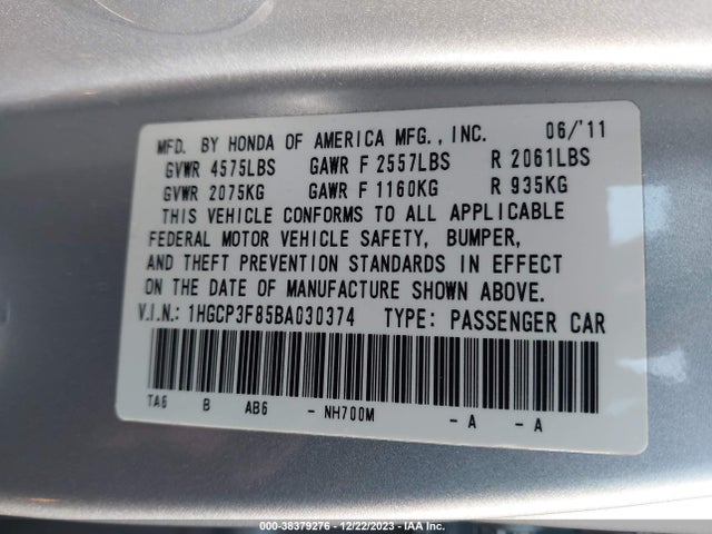 2011 HONDA ACCORD 3.5 EX-L VIN: 1HGCP3F85BA030374
