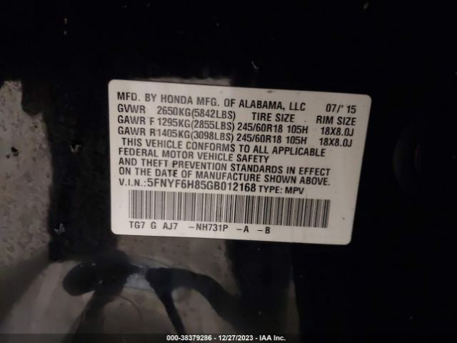 5FNYF6H85GB012168 Honda Pilot Ex-l