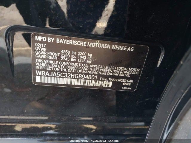 BMW 530I 2017 WBAJA5C32HG894801 Image 9