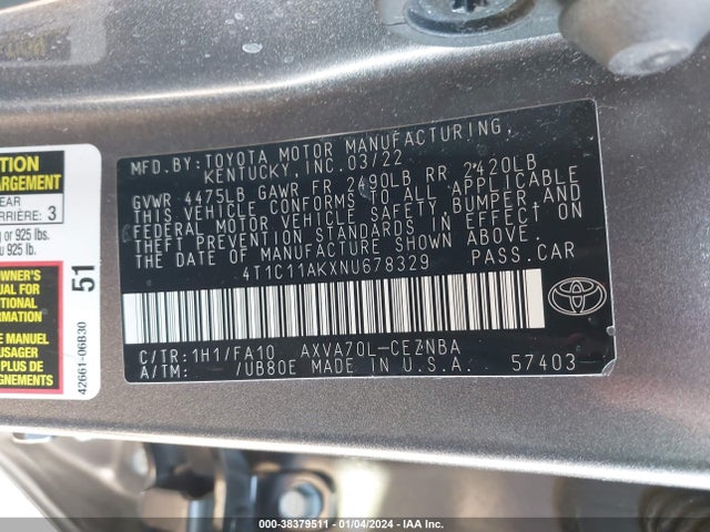 Toyota CAMRY LE 2022 4T1C11AKXNU678329 Image 9