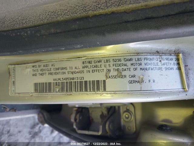 2003 AUDI A6 4.2 VIN: WAUML54B53N013123