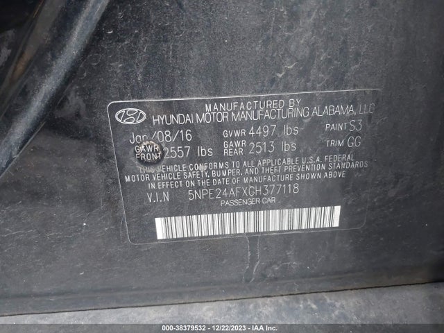 Hyundai SONATA SE 2016 5NPE24AFXGH377118 Image 9