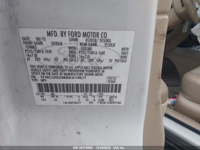 2011 FORD ESCAPE XLT VIN: 1FMCU0DG8BKA19617