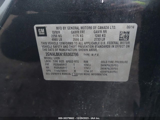 Chevrolet EQUINOX 1LT 2014 2GNALBEK1E6362796 Image 9