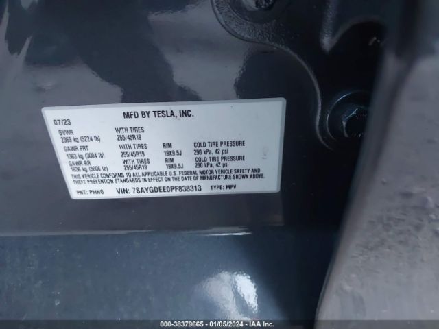 7SAYGDEE0PF838313 Tesla Model Y Awd/long Range Dual Motor All-wheel Drive