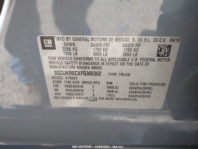 Chevrolet Silverado 1500 2lt 2015 3GCUKRECXFG366362 Image 9