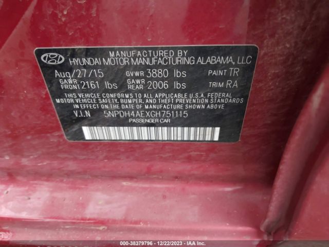 5NPDH4AEXGH751115 Hyundai ELANTRA SE