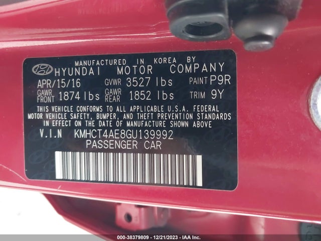 2016 HYUNDAI ACCENT SE VIN: KMHCT4AE8GU139992