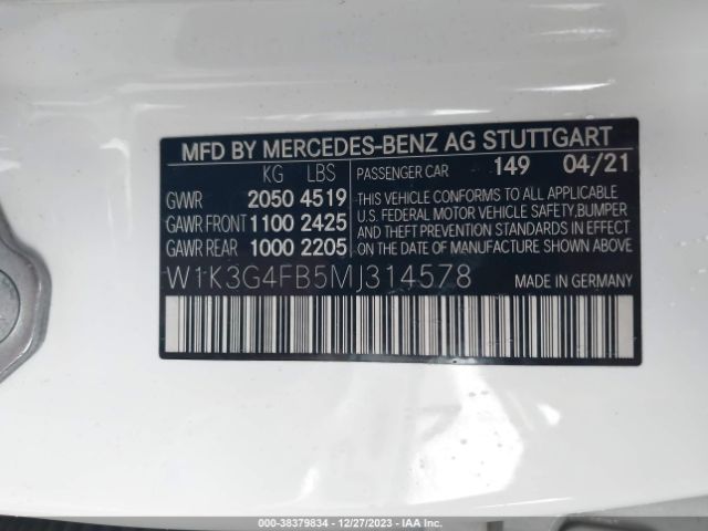 W1K3G4FB5MJ314578 Mercedes-Benz A 220 4matic