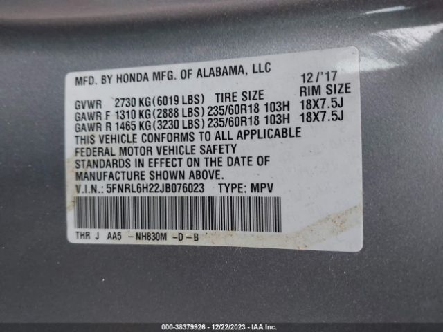 5FNRL6H22JB076023 Honda ODYSSEY LX