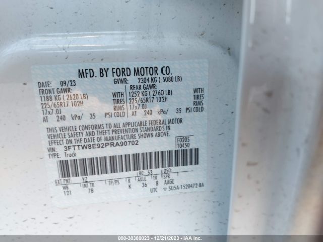 3FTTW8E92PRA90702 Ford Maverick Xlt