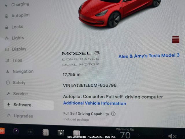 5YJ3E1EB0MF836798 Tesla Model 3 Long Range Dual Motor All-wheel Drive
