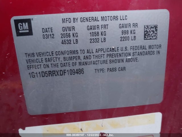 2013 CHEVROLET MALIBU ECO VIN: 1G11D5RRXDF109486