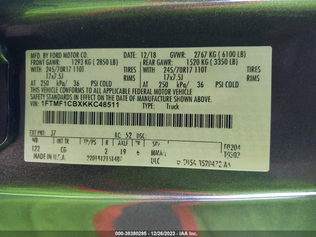 Ford F-150 Xl 2019 1FTMF1CBXKKC48511 Image 9