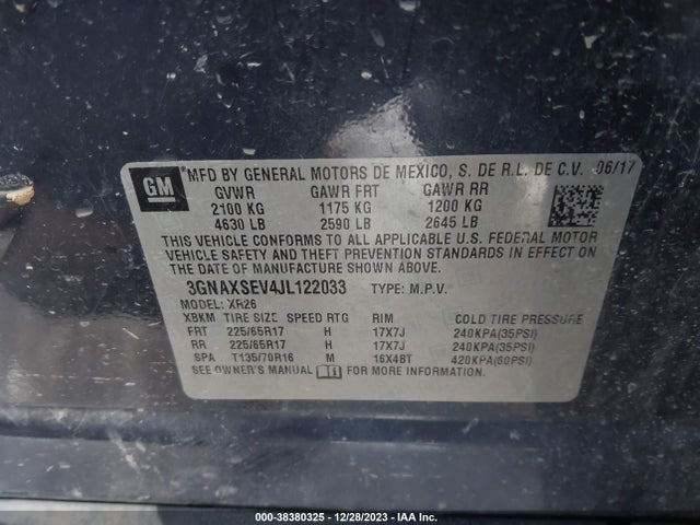 Chevrolet EQUINOX LT 2018 3GNAXSEV4JL122033 Image 9