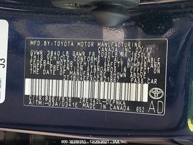 2012 TOYOTA COROLLA LE VIN: 2T1BU4EEXCC821867