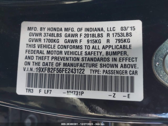 Honda Civic Lx 2015 19XFB2F56FE243122 Image 9