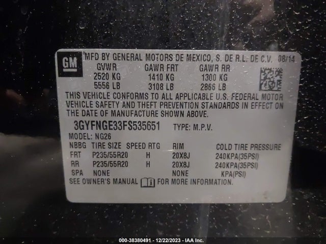 3GYFNGE33FS535651 Cadillac Srx Premium Collection