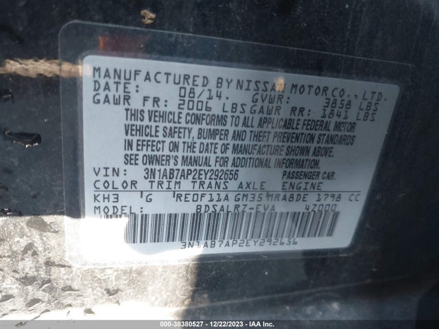 2014 NISSAN SENTRA SR VIN: 3N1AB7AP2EY292656
