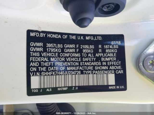 SHHFK7H40JU234726 Honda Civic Sport