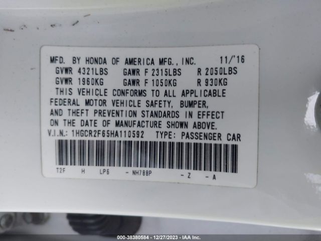 1HGCR2F65HA110592 Honda Accord Sport