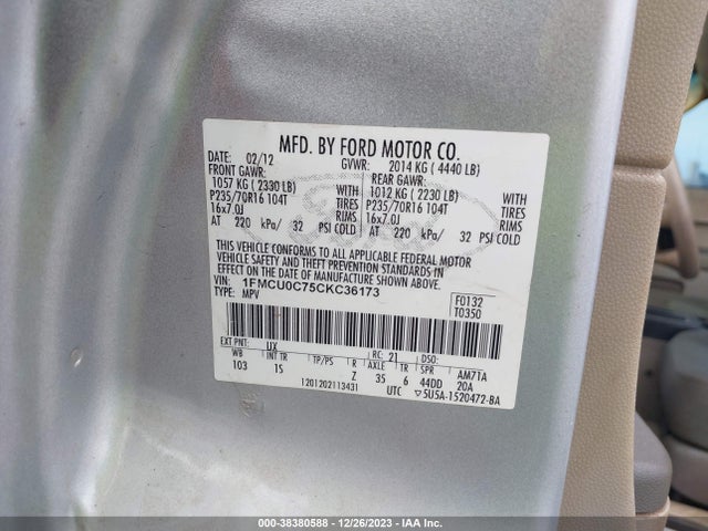 2012 FORD ESCAPE XLS VIN: 1FMCU0C75CKC36173