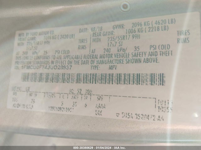 Ford ESCAPE S 2018 1FMCU0F74JUD28937 Image 9