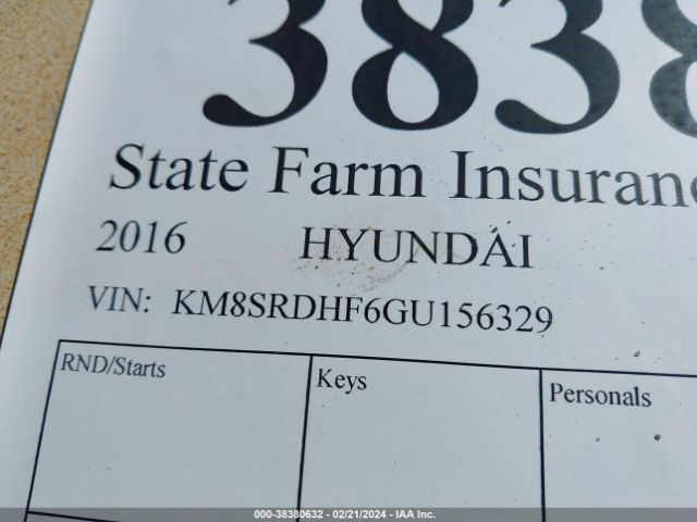 KM8SRDHF6GU156329 Hyundai Santa Fe Se