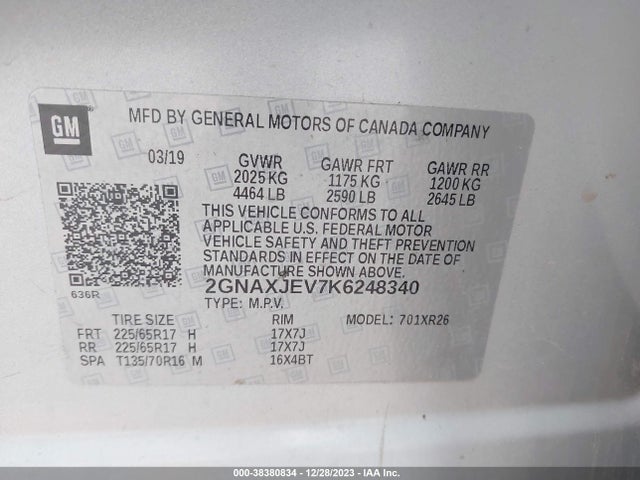 Chevrolet EQUINOX LT 2019 2GNAXJEV7K6248340 Image 9