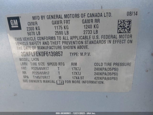 Chevrolet EQUINOX 1LT 2015 2GNFLFEK0F6139857 Image 9