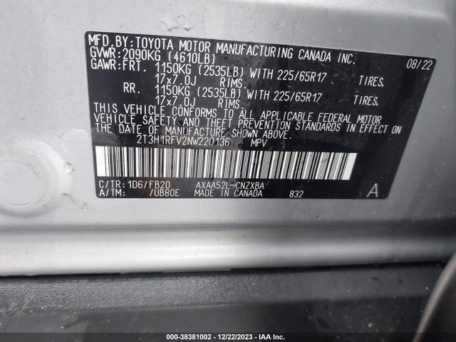 Toyota RAV4 LE 2022 2T3H1RFV2NW220136 Image 9
