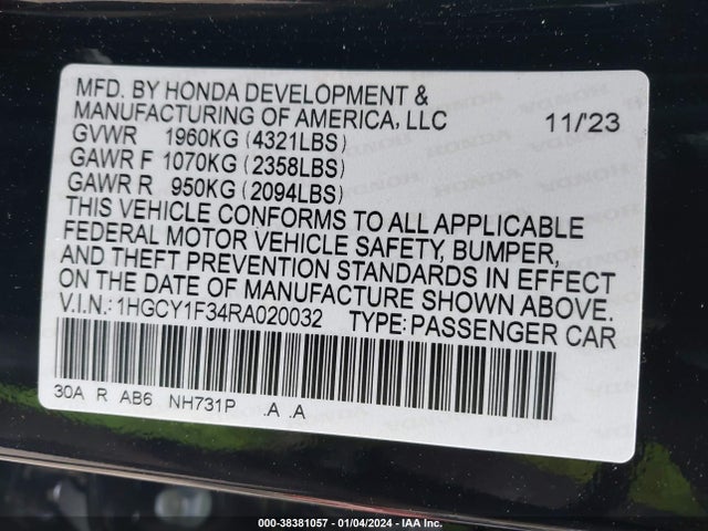 Honda ACCORD EX 2024 1HGCY1F34RA020032 Image 9