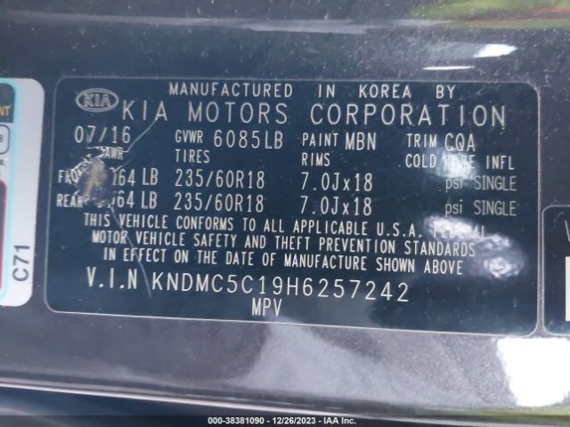 KNDMC5C19H6257242 KIA SEDONA EX