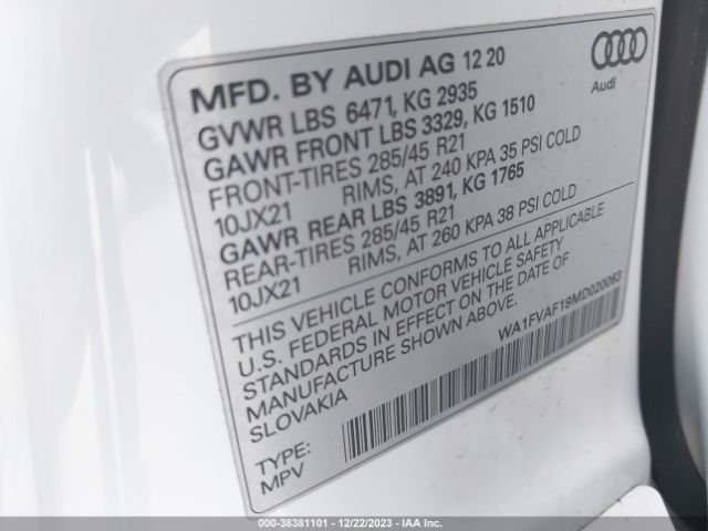 WA1FVAF19MD020063 Audi Q8 Prestige 55 Tfsi Quattro Tiptronic
