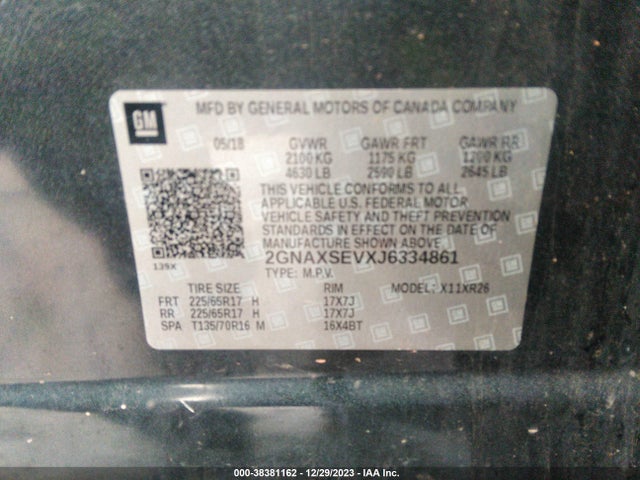 Chevrolet EQUINOX LT 2018 2GNAXSEVXJ6334861 Image 9