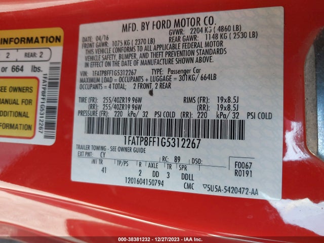 Ford Mustang Gt Premium 2016 1FATP8FF1G5312267 Image 9