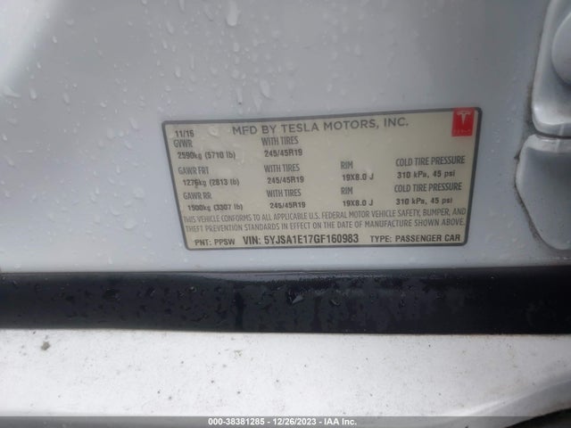 Tesla Model S 60/70/75/85 2016 5YJSA1E17GF160983 Image 9