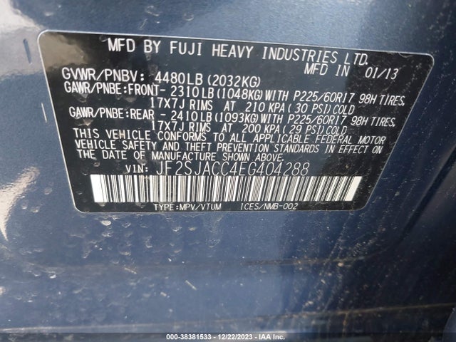 2014 SUBARU FORESTER 2.5I PREMIUM VIN: JF2SJACC4EG404288